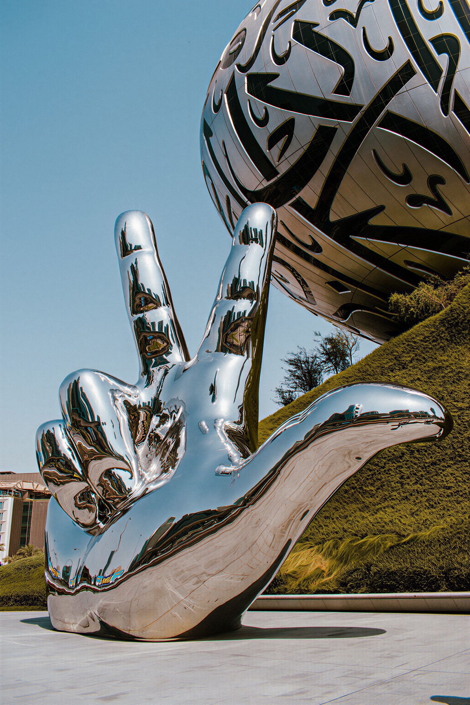Large Mirror Metal Hand Sculpture